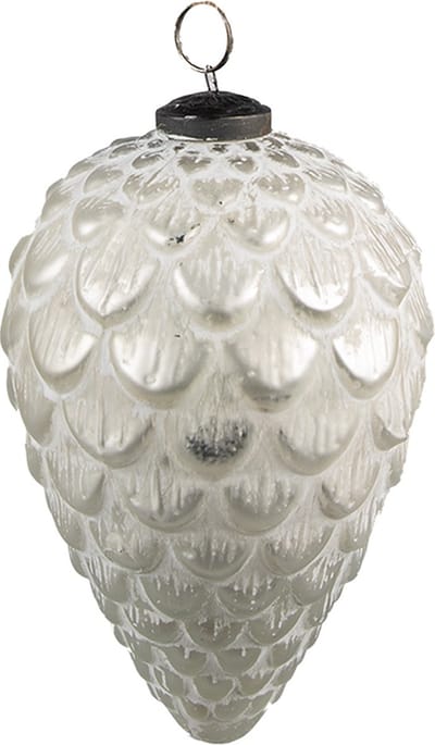 Clayre & Eef Kerstbal Overig Ø 8 cm Zilverkleurig Wit Glas Kerstballen