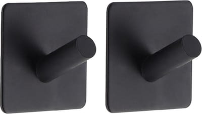 Tendance Plakhaakje vierkant - 2x stuks - 5 x 3 x 5 cm - Zelfklevende ophang haakjes - Metaal - zwart - keuken/badkamer haken