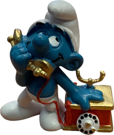 Schleich smurf met telefoon - voorloper gsm / mobiel - De smurfen - 6 cm