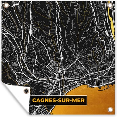 Tuin poster Frankrijk - Plattegrond - Cagnes-sur-Mer - Stadskaart - Plattegrond - 200x200 cm - Tuindoek