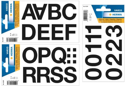 Herma stickervellen letters en cijfers - 6x vellen - zwart - 33 mm - watervast