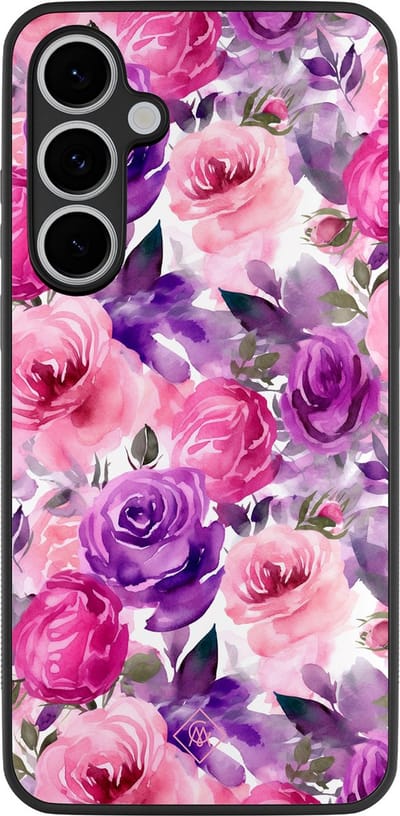 Casimoda® hoesje - Geschikt voor Samsung Galaxy S24 FE - Rosy Blooms - Zwart TPU Backcover - Planten - Roze