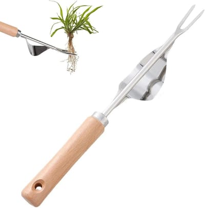 Allecto Plus - Handige Onkruidsteker van roestvrij staal met houten handvat en paardenbloemtrekker - Efficiënt handmatig onkruidwiedapparaat voor in de tuin met grasmaaier - 85 characters