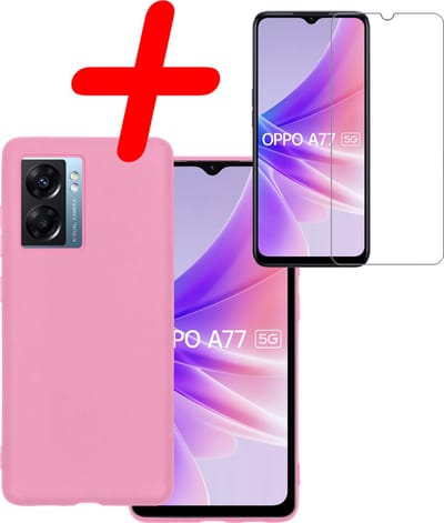 Hoesje Met Screenprotector - Geschikt voor OPPO A77 - Sterk & Shockproof - Back Cover - Siliconen Case - Telefoon Hoes - Lichtroze
