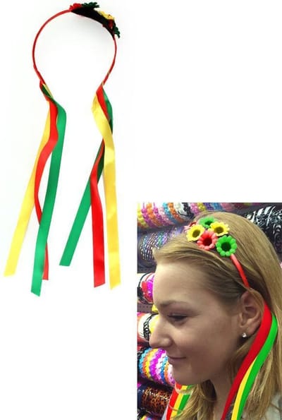 Diadeem bloemetjes rood/geel/groen