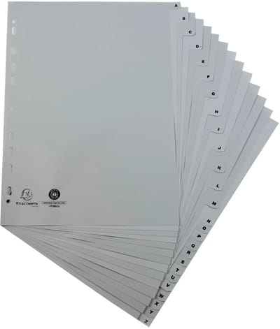 Exacompta 20x Tabbladen met bedrukte tabs in gerecycled PP - 26 tabs - A tot Z - A4 - Grijs - 1726E