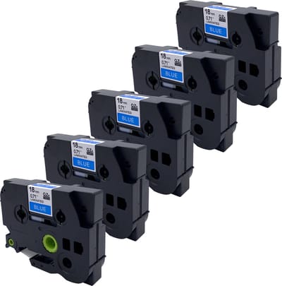 DULA Brother Compatible label tape- Tze-545 - 5 cassettes - Brother P-Touch - Wit op blauw - 18mm x 8m