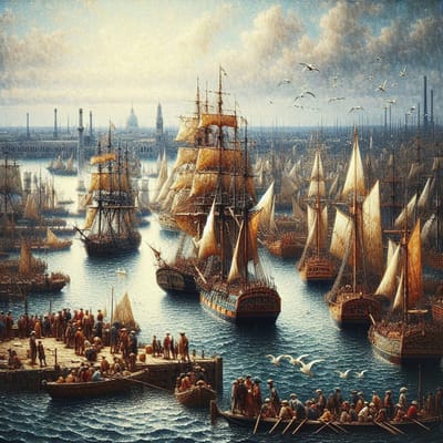 Olieverf haven schilderij | Maritieme pracht in oliën: havenkunstwerk van verfmeesterlijke allure | Kunst - 40x40 centimeter op Dibond | Foto op Dibond
