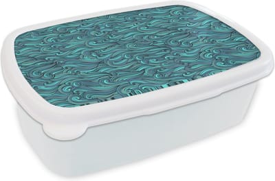 Broodtrommel Wit - Lunchbox - Brooddoos - Waves - Patronen - Water - 18x12x6 cm - Volwassenen