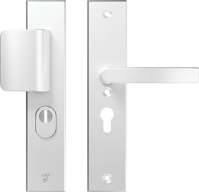 AXA Veiligheidsbeslag (Edge Plus) Aluminium glad: Duwer-Kruk (model D-duwer/Blok) PC55 met kerntrekbeveiliging SKG***