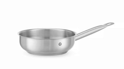 HENDI Sauteerpan, geschikt voor alle warmtebronnen, inductiebodem, hittebestendige handgreep, met ophangoog, koekenpan, steelpan, 1,7L, ø200x(H)65mm, roestvast staal, aluminium