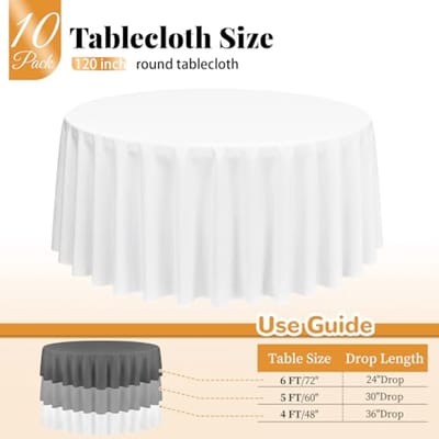 10 Stuks Witte Ronde Tafelkleden - 304 cm Wasbaar en Herbruikbaar