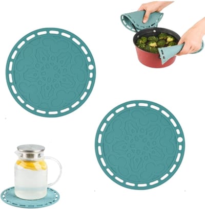 2 stuks - Siliconen onderzetters - Hittebestendige isolerende matten - Ronde isolerende matten - Antislipmatten - Geschikt voor kwarts- en granieten aanrechtbladen, multifunctionele keukenonderzetters (20 cm, groen)