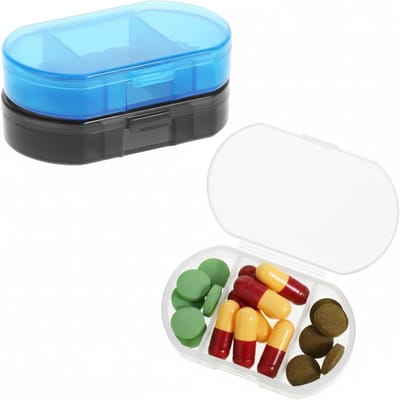 Kleine pillendoos met 3 vakken, kunststof en vochtbestendig, ideale pillen-organizer voor medicijnen, vitamines en supplementen (zwart, groen, wit)