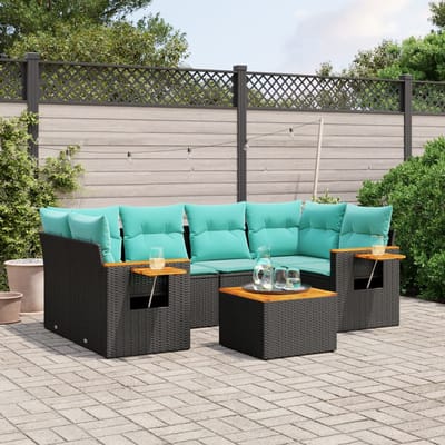 vidaXL - 7-delige - Loungeset - met - kussens - poly - rattan - zwart