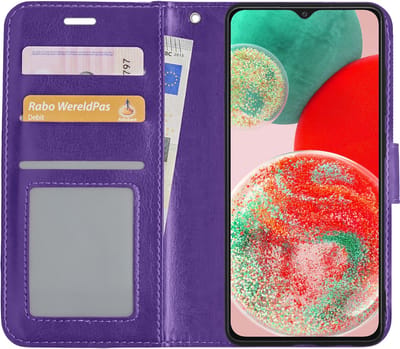 Hoesje - Met Pasjeshouder - Geschikt voor Samsung Galaxy A23 - Luxe Bookcase Portemonee - Flip Case - Kunstleer Book Case - Flipcase - Book Cover - Walletcase - Portemonneehoes - Paars