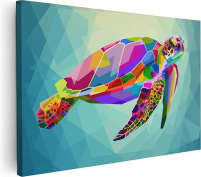 Artaza Canvas Schilderij Zeeschildpad - 30x20 cm - Klein - Abstracte Wanddecoratie - Muurdecoratie Woonkamer - Kamer Accessoires