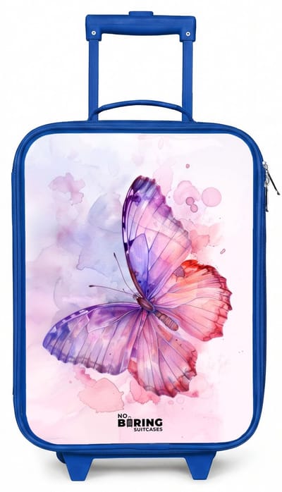 NoBoringSuitcases.com® - Kinderkoffer blauw - Kindertrolley jongen - Aquarel aurora - Koffer kind lichtgewicht - Reiskoffer trolley voor kinderen - Koffertje met lichtgevende wieltjes - Rolkoffer