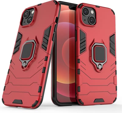MobyDefend Hoesje - Geschikt voor iPhone 14 Plus - Dubbelgelaagde Pantsercase Met Standaard - Rood