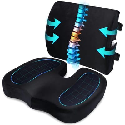 Orthopedisch Zitkussen voor Stuitbeen en Lendesteunkussen voor Kantoorstoel Auto Rolstoel Zitkussen Rugsteunkussen 33.5x30x11.5cm black