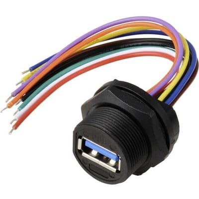 TRU COMPONENTS TC-E13T-FU3-PWF-0.2PV TC-13543580 USB 3.0-bus voor montage aan de achterkant met draad IP67 (schroefdraad), kabel 0,1 m Waterdichte