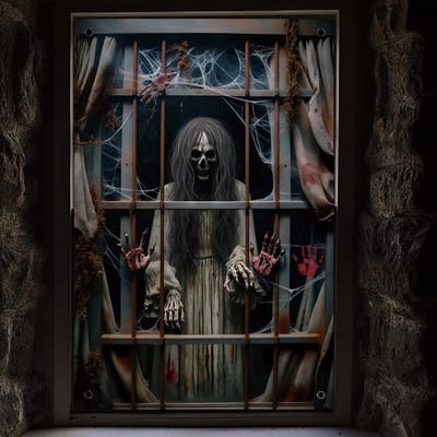decoratie griezelig raam, Halloween raamgordijn, griezelig raam Halloween raamdecoratie deken horrorgordijnen voor horrorfeest 80 x 120 cm