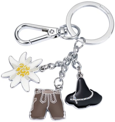 Troika Sleutelhanger 'LEDERHOSE OKTOBERFEST' Sleutelhanger met karabijnhaak, lederhose, edelweiss en hoed, 'Oktoberfest' gravure op de achterkant, emaille / metaal, glanzend, bruin / zwart / wit / zilverkleurig