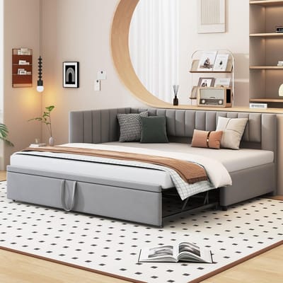 Uittrekbare Slaapbank 90/180x200 cm met Lattenbodem - Comfortabel Dagbed voor Gastenbed