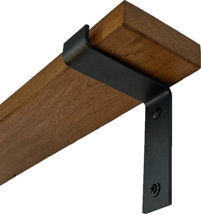 GoudmetHout® Wandplank Industrieel - 180 x 10 cm Muurplank - Donker Eiken Hout - Decoratie Wandrek & Boekenrek - Hangplank Keuken - Wall Shelf + 2 Mat Zwarte Plankdragers van Staal