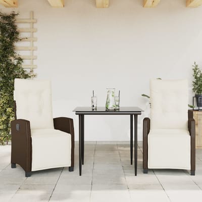 vidaXL - 3-delige - Tuinset - met - kussens - poly - rattan - bruin