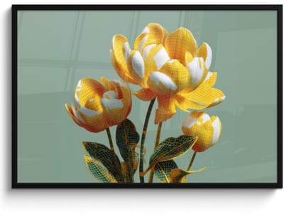 Poster in lijst - Fotolijst 120x80 cm - Posters - Bloemen - Geel - Bladeren - Structuur - Posterlijst zwart - Decoratie - Wanddecoratie woonkamer - Muurdecoratie slaapkamer