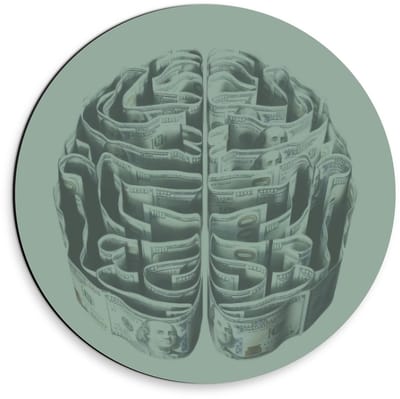 Dibond Wandcirkel - Hersenen van Geld - 30x30cm Foto op Aluminium Wandcirkel (met ophangsysteem)