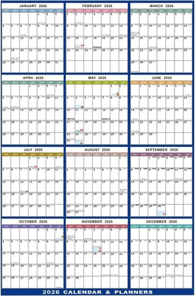 KZQ Jaarkalender 2026 Twaalf Maanden Uitwisbare Wandkalender Voor Thuis Kantoor School En Klaslokaal Planner Voor Leraar Student En Familie Cadeau Voor Kerstmis