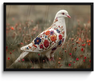 Poster in lijst - Fotolijst 80x60 cm - Posters - Duif - Bloemen - Natuur - Posterlijst zwart - Decoratie - Wanddecoratie woonkamer - Muurdecoratie slaapkamer