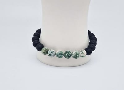 Handgemaakte "Armband Vulkanische" natuurstenen armband “Lava Donker -Qinghai hade ” - 8 mm diameter van de korrel- Diameter armband 20 cm - Een mooi cadeau voor familie en vrienden