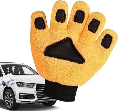 Autowashandschoen - Waswant Spons - Auto Reinigen - Krasvrij Koraalfleece - 20x20 cm - Grijs