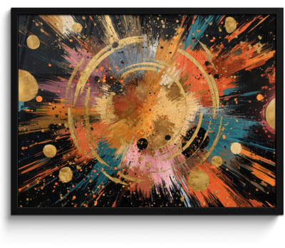 Poster in lijst - Fotolijst 80x60 cm - Posters - Explosie - Verfstructuur - Goud - Abstract - Posterlijst zwart - Decoratie - Wanddecoratie woonkamer - Muurdecoratie slaapkamer