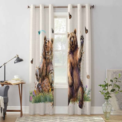 Beer Vlinder Weide Raambekleding voor Woonkamer Luxe Slaapkamer Gordijn Keuken Jaloezieën Gordijnen 135W x 60H(cm) x1 white