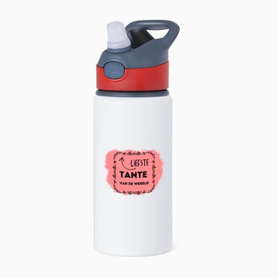 Hacebo® - liefste tante van de wereld waterfles met rietje rood - Tante - de liefste tante - verjaardag - cadeautje voor tante - kado - geschenk - water fles - 650ML