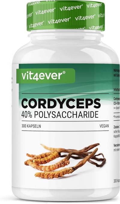 Cordyceps paddenstoel - 300 capsules met 650 mg echt CS-4 extract - 40% bioactieve polysachariden - hoge dosering - rupsschimmel - veganistisch