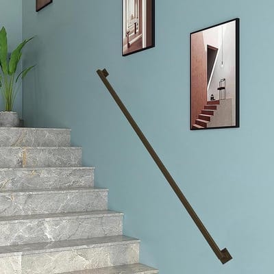 Moderne trapleuning - Wandgreep trap - Veilig omhoog - Smeedijzer sterk - 120 cm vierkant - Zwart