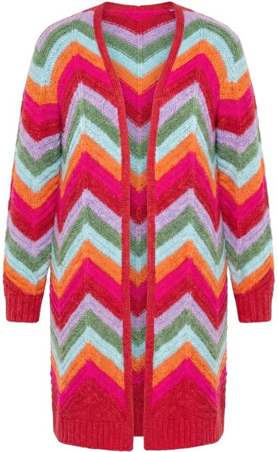 Angel of Style - Dames - Vest lang en recht open model zigzagpatroon - Koraal - Maat 46+