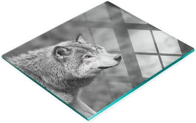 Multifunctioneel decoratief glazen bord met print van een grijze wolf, 60x52 cm