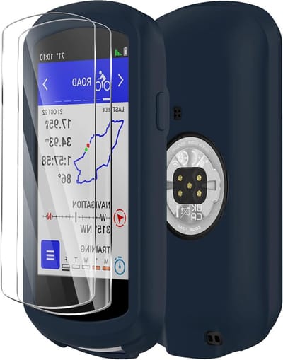 Zachte Siliconen Hoes voor Garmin Edge 1040 met 2 Tempered Glass Screenprotectors, Schokbestendige Bescherming en Compleet Pakket in Blauw