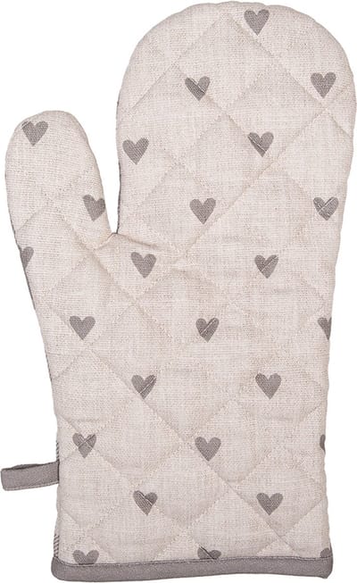 Clayre & Eef Ovenwant 18x30 cm Beige Grijs Katoen Hartjes
