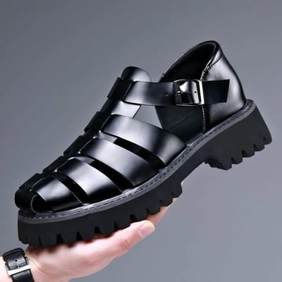 Mode Nieuwe Ontwerper Platform Sandalen voor Mannen Zomer Gesp Leer Elegante Sandaalschoenen Man Grote Maat Zwart Sandalias Hombre 45 gray