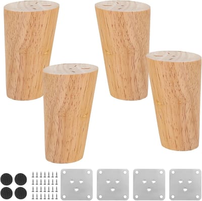 Houten meubelpootset van 4 stuks met antislipmat, 8 cm hoge meubelpoten voor banken, tafels en kasten, inclusief montageplaat en schroeven