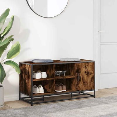 vidaXL - Schoenenbank - 100x40x53,5cm - bewerkt - hout - en - metaal - gerookt - eiken