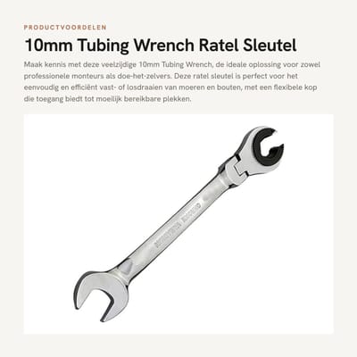 Dailygoods- Ratelsleutel 10mm - Chroom-vanadium Staal - Flexibele Hoofd - Slijtvast - Professioneel - Hoogglans Gepolijst