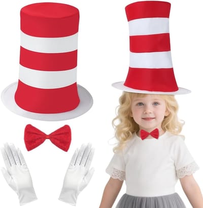 Leuke Kindercostuums voor Feestjes - Kattenkostuum met Gestreepte Rode Hoed, Strik en Staart
